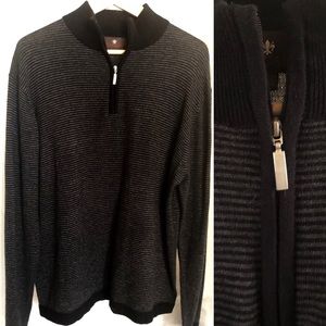 Toscano Assaraf Gray Black Wool Qtr Zip Sweater LG
